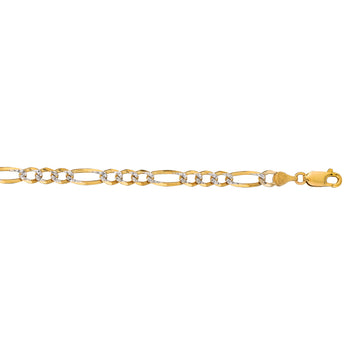 14K Yellow Gold 4.75mm White Pave Figaro 26 Chain with Lobster Lock